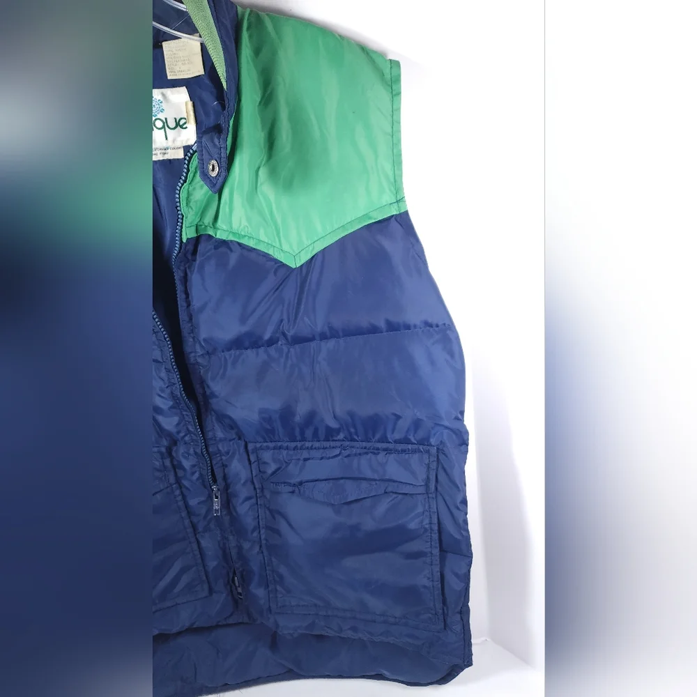 VINTAGE Skitique Unisex Vest Full Zip Vest Gray Duck Down Insulated Large Blue - Picture 4 of 12